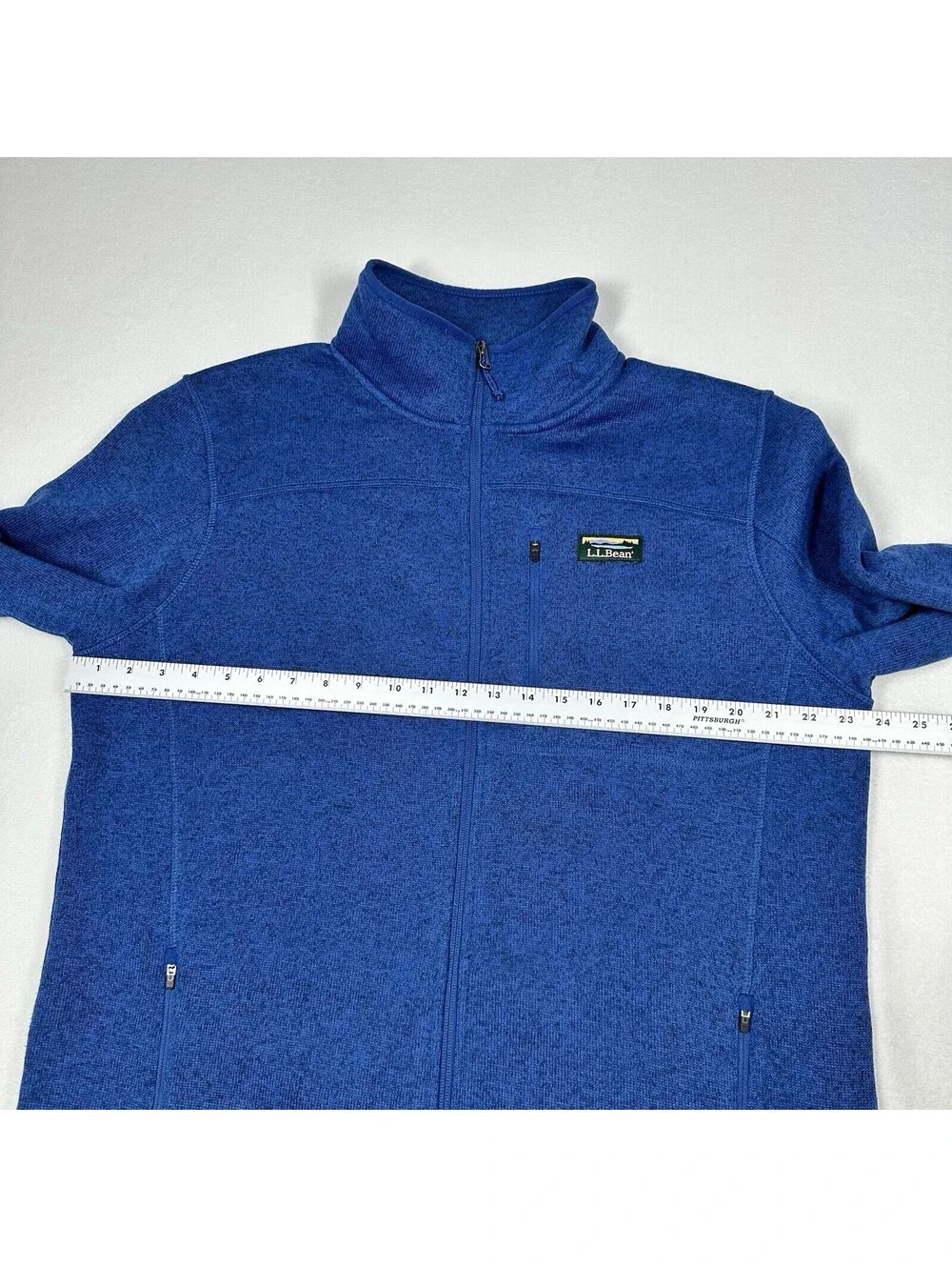 LL Bean Fleece Sweater Blue Full Zip Long Sleeve Slightly Fitted Mens Size LT